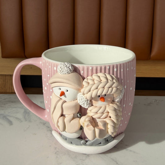 Snowflake Friends Mug Handmade Clay Art