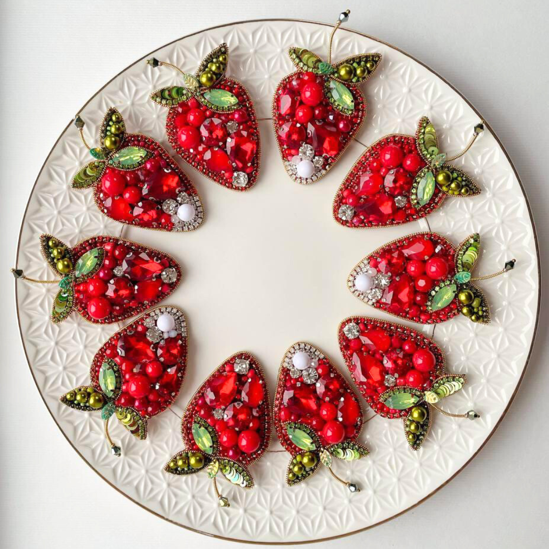 Handmade Strawberry Beaded Brooch