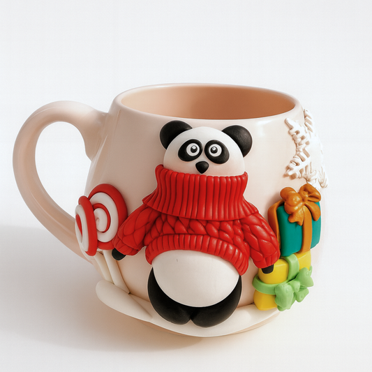 Panda Holiday Mug  Handmade Clay Art