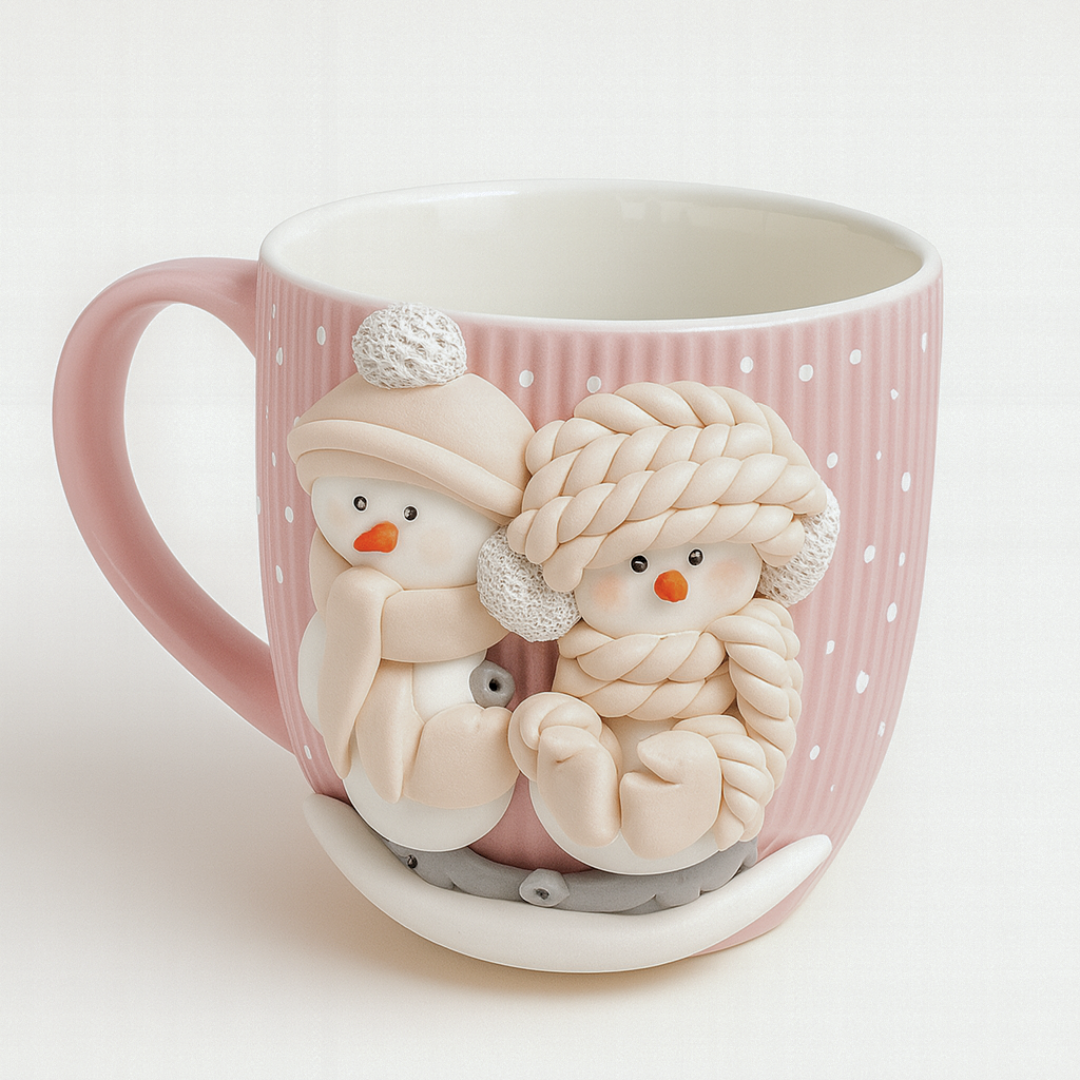 Snowflake Friends Mug  Handmade Clay Art