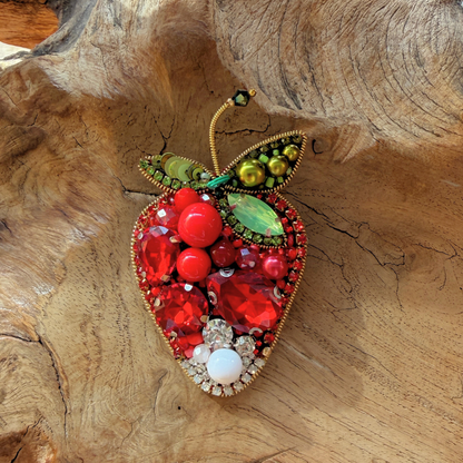 Handmade Strawberry Beaded Brooch
